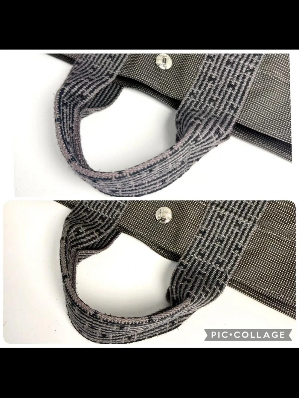 Hermes Dark Gray Canvas Messenger Tote with Webbed Straps